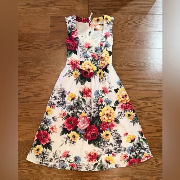 Anthropologie Floral Dress - Red, Yellow, Black, White - Picture 2 of 4